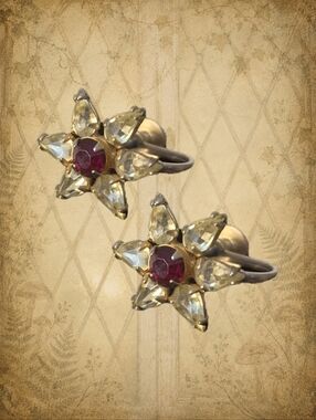 Beyond Midnight 🦉🧚‍♀️ Vintage Clear & Red Rhinestone Gold Screw Back Earrings